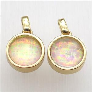 yellow Fire Opal circle pendant, synthetic, gold plated, approx 11mm dia [GM12907]