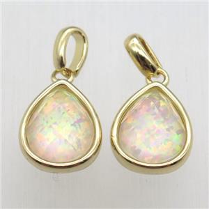 yellow Fire Opal teardrop pendant, synthetic, gold plated, approx 9-11mm [GM12910]