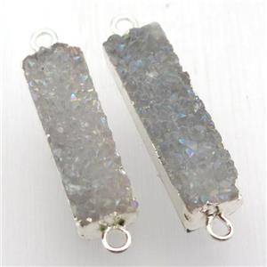 druzy quartz connector, rectangle, AB color, silver plated, approx 10-35mm [GM12916]