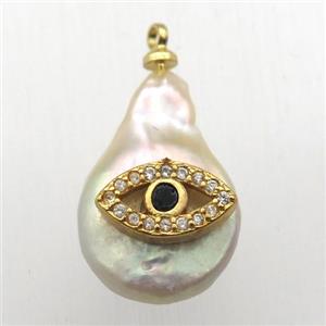 Natural pearl pendant with zircon, eye, approx 10-18mm [GM12924]