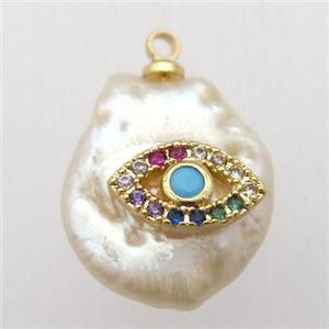 Natural pearl pendant with zircon, eye, approx 10-18mm [GM12925]