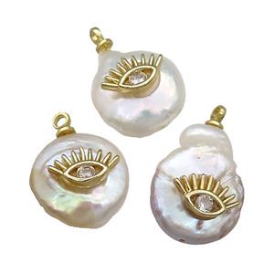 Natural pearl pendant with zircon, eye, approx 10-18mm [GM12926]