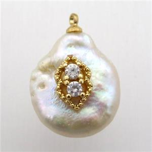 Natural pearl pendant with zircon, approx 10-18mm [GM12930]