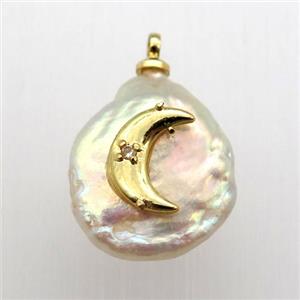 Natural pearl pendant with moon, approx 10-18mm [GM12932]