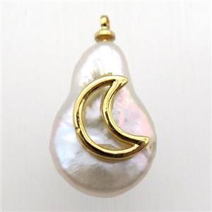 Natural pearl pendant with moon, approx 10-18mm [GM12933]