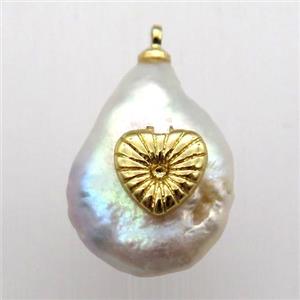 Natural pearl pendant with heart, approx 10-18mm [GM12935]