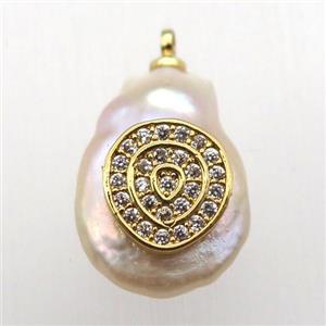 Natural pearl pendant with zircon, rebirth, approx 10-18mm [GM12936]