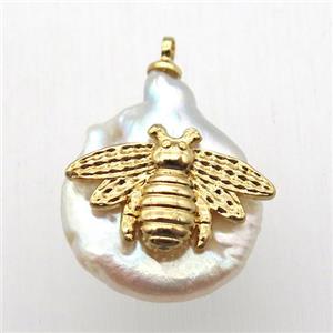 Natural pearl pendant with honeybee, approx 10-18mm [GM12942]