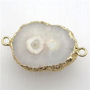 white solar quartz Druzy connector, freeform, gold plated, approx 20-30mm [GM12945]