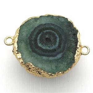 green solar quartz Druzy connector, freeform, gold plated, approx 20-30mm [GM12946]
