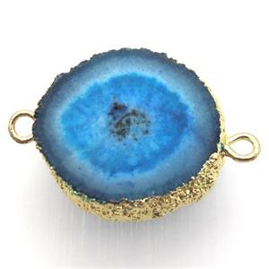 blue solar quartz Druzy connector, freeform, gold plated, approx 20-30mm [GM12947]