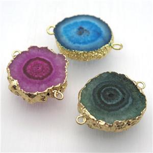 solar quartz Druzy connector, freeform, gold plated, mixed color, approx 20-30mm [GM12952]