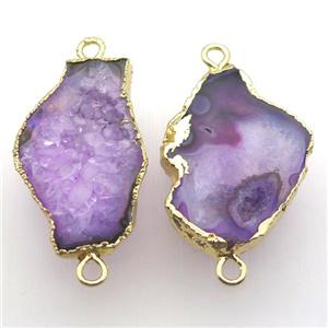 purple druzy agate connector, freeform, gold plated, approx 20-35mm [GM12955]
