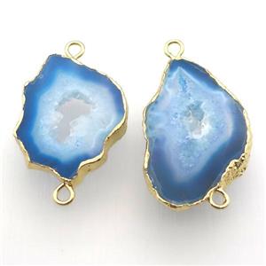 blue druzy agate connector, freeform, gold plated, approx 20-35mm [GM12956]