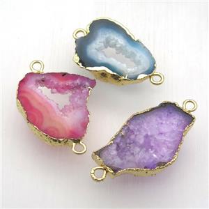 mixed druzy agate connector, freeform, gold plated, approx 20-35mm [GM12958]