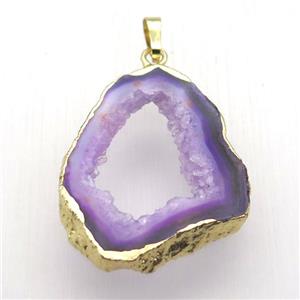 purple druzy agate pendant, freeform, gold plated, approx 25-50mm [GM12959]