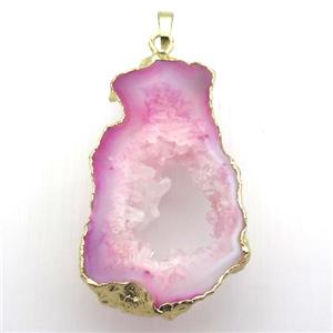 pink druzy agate pendant, freeform, gold plated, approx 25-50mm [GM12960]