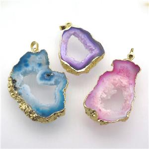 mixed druzy agate pendant, freeform, gold plated, approx 25-50mm [GM12962]