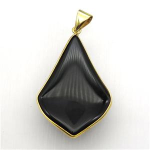 black cat eye glass pendant, teardrop, approx 30-45mm [GM12974]