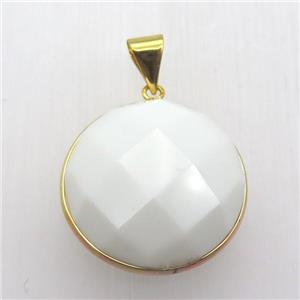 white cat eye glass circle pendant, approx 30mm dia [GM12978]