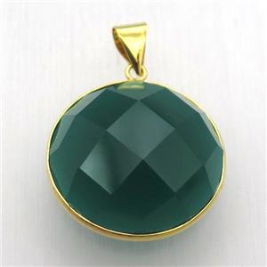 green cat eye glass circle pendant, approx 30mm dia [GM12979]