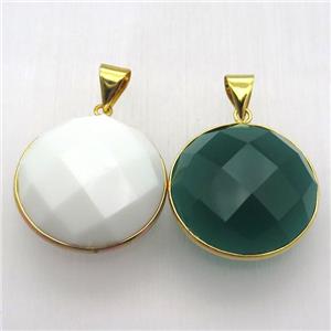 mixed cat eye glass circle pendant, mixed, approx 30mm dia [GM12980]