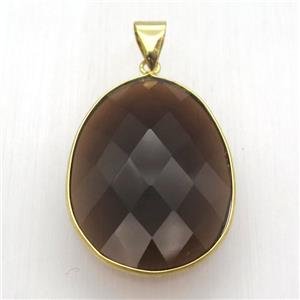 smoky cat eye glass crystal oval pendant, approx 30-40mm [GM12981]