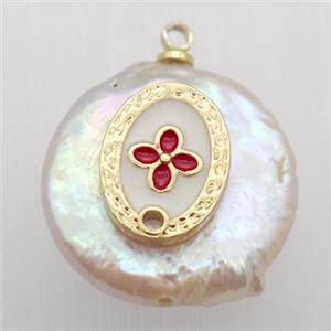 Natural pearl pendant with clover, approx 18mm dia [GM12994]