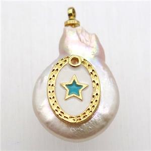 Natural pearl pendant with star, approx 10-16mm [GM12996]