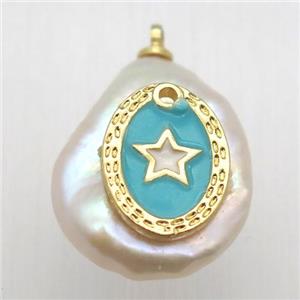 Natural pearl pendant with star, approx 10-16mm [GM12997]