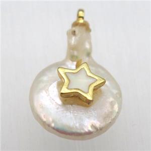 Natural pearl pendant with star, approx 10-16mm [GM12999]