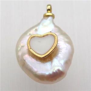 Natural pearl pendant with heart, approx 10-16mm [GM13000]