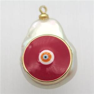 Natural pearl pendant with evil eye, approx 10-16mm [GM13001]