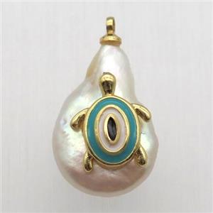 Natural pearl pendant with tortoise, approx 10-16mm [GM13003]