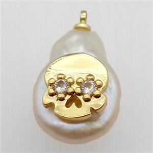 Natural pearl pendant with zircon, skull, approx 10-16mm [GM13005]
