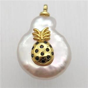 Natural pearl pendant with zircon, pineapple, approx 10-16mm [GM13008]