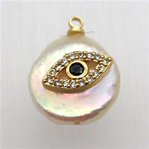 Natural pearl pendant with zircon, eye, approx 10-16mm [GM13010]