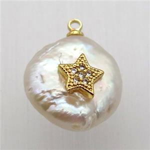 Natural pearl pendant with zircon, star, approx 10-16mm [GM13011]