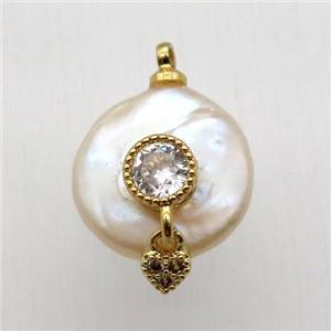 Natural pearl pendant with zircon, approx 10-16mm [GM13016]