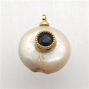 Natural pearl pendant with zircon, eye, approx 9-10mm [GM13017]