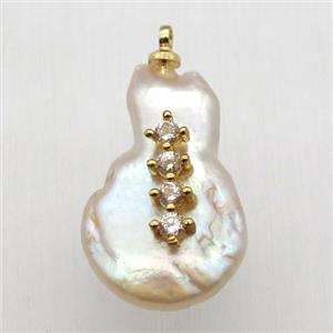 Natural pearl pendant with zircon, approx 10-16mm [GM13025]