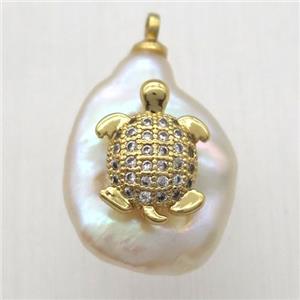 Natural pearl pendant with zircon, tortoise, approx 10-16mm [GM13036]