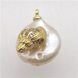 Natural pearl pendant with zircon, conch, approx 10-16mm [GM13041]