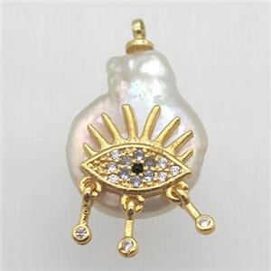 Natural pearl pendant with zircon, eye, approx 10-16mm [GM13042]