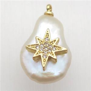 Natural pearl pendant with zircon, northstar, approx 10-16mm [GM13044]