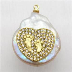 Natural pearl pendant with zircon, heart, approx 10-16mm [GM13045]