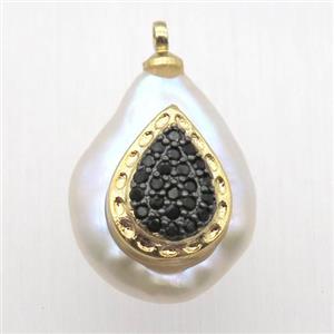 Natural pearl pendant with zircon, teardrop, approx 10-16mm [GM13048]