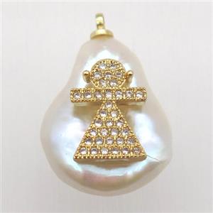 Natural pearl pendant with zircon, girl, approx 10-16mm [GM13050]