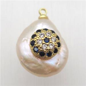 Natural pearl pendant with zircon, approx 10-16mm [GM13051]
