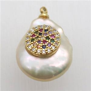 Natural pearl pendant with zircon, approx 10-16mm [GM13053]